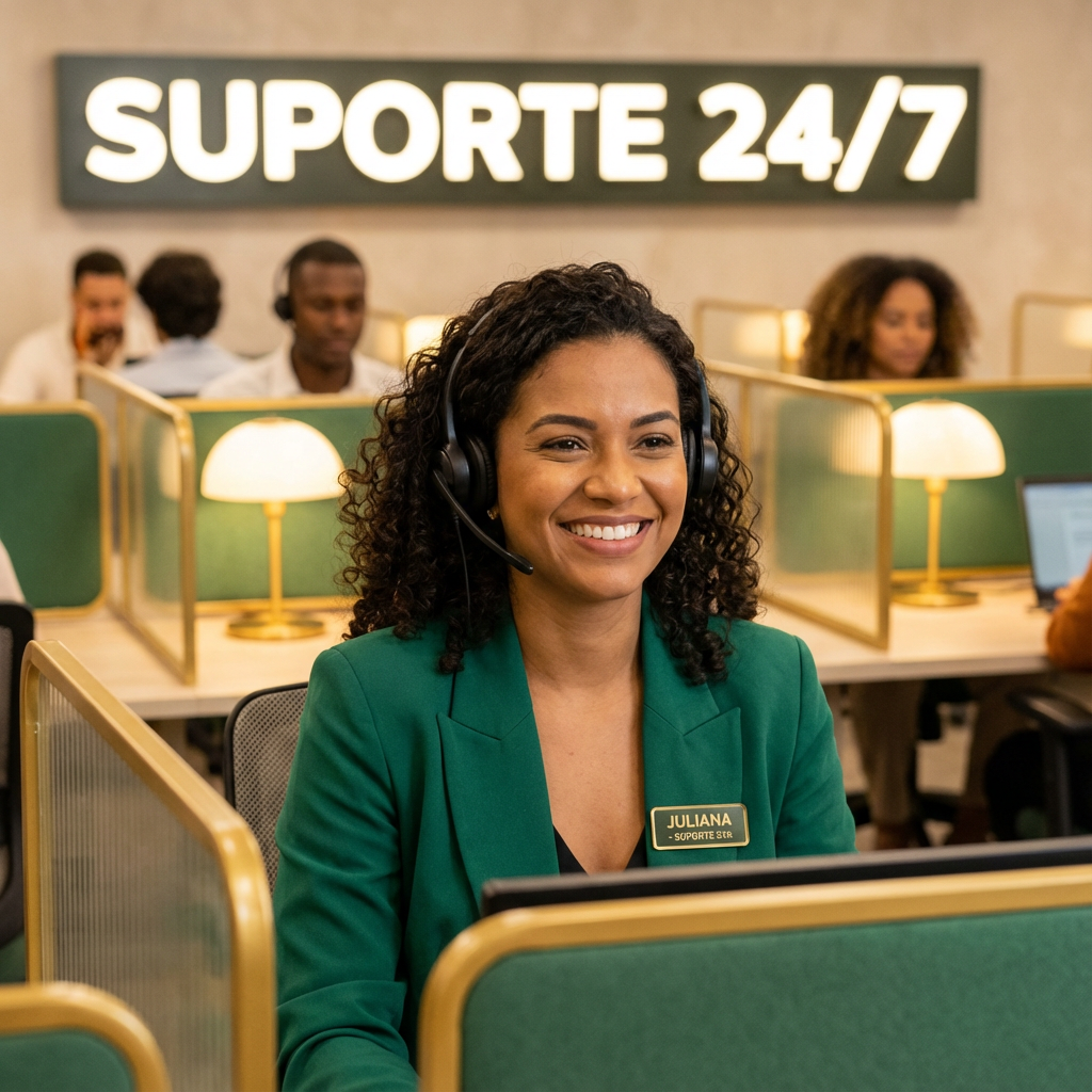 Atendente brasileira sorridente do suporte alfabet