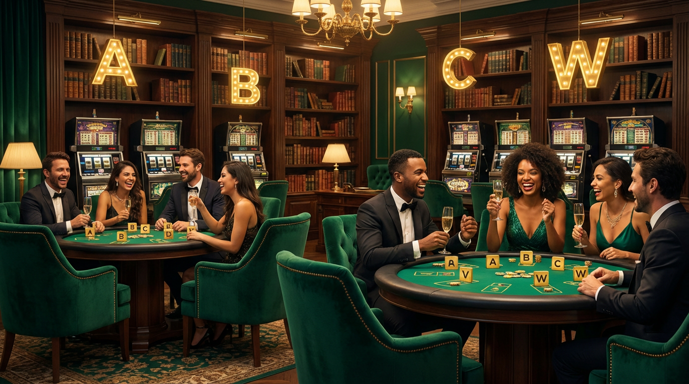 Biblioteca elegante do cassino alfabet com jogadores sofisticados